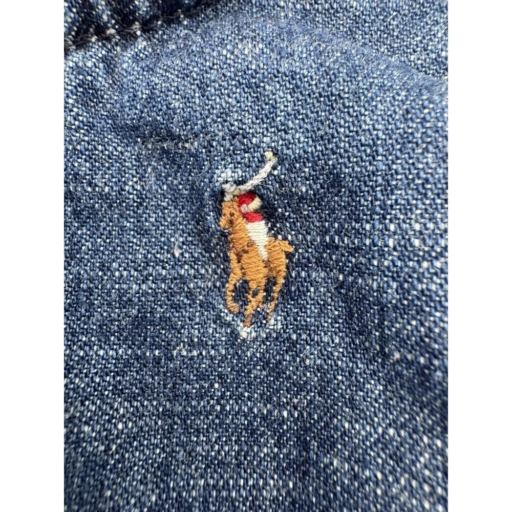 Vintage Ralph Lauren Denim Infant Dress Size 9m Classic Ruffled Hem Embroidered